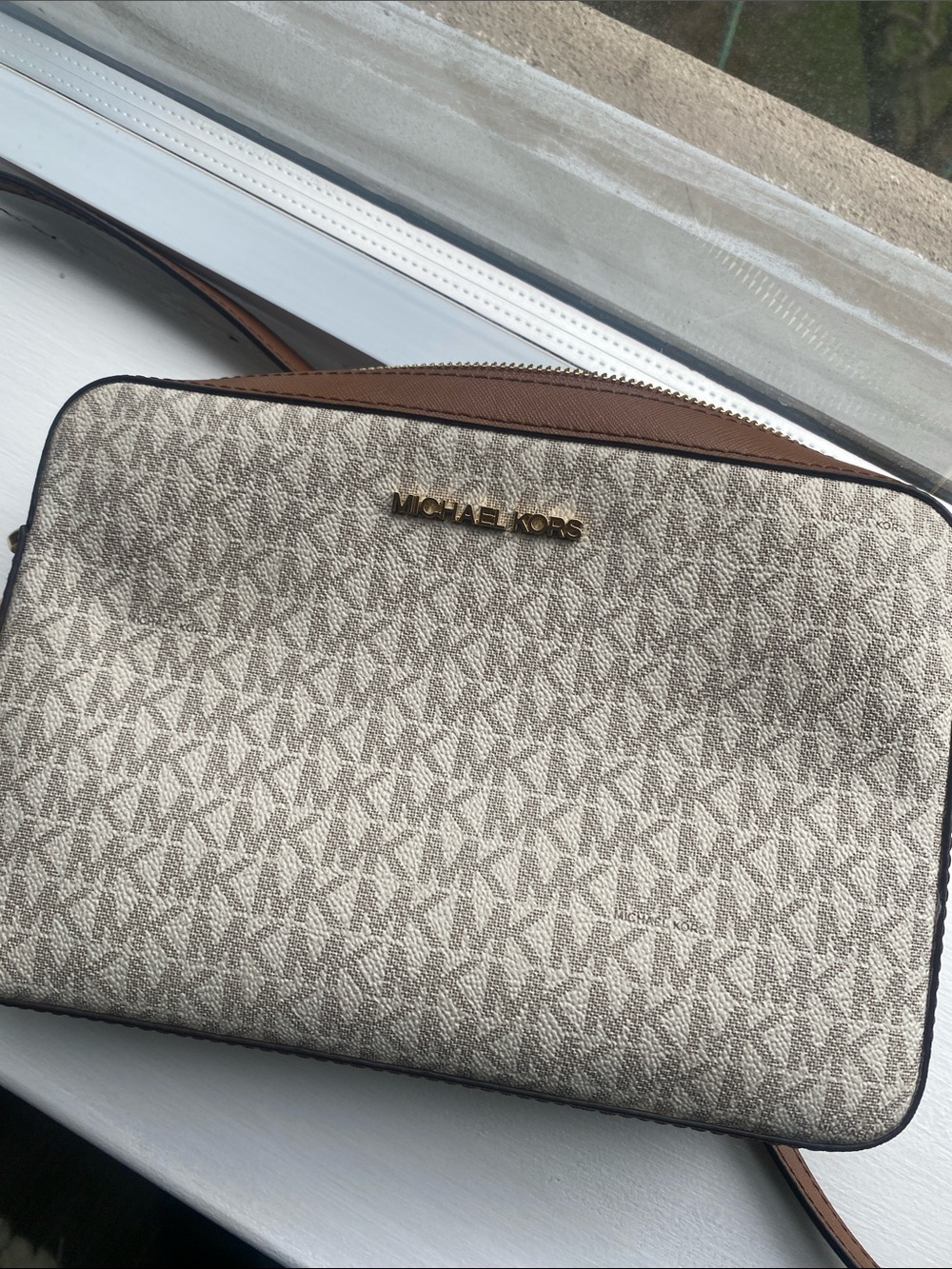 Michael Kors Beige and Brown Logo small crossbody